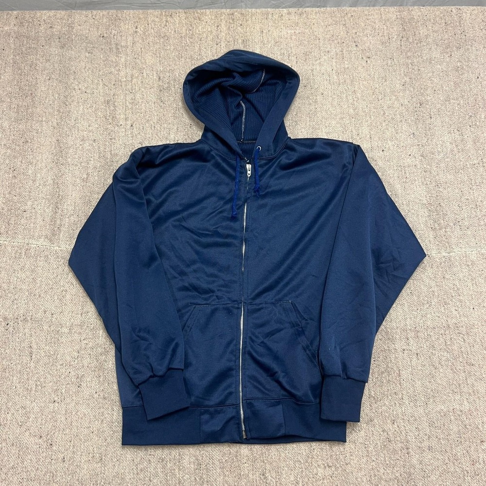 Vintage Sears Thermal Hoodie Mens Medium Blue 1970s Zip Up
